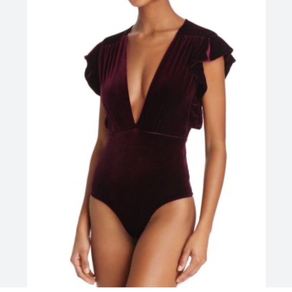 Misa Los Angeles Deep Purple Velvet Bodysuit, size XS